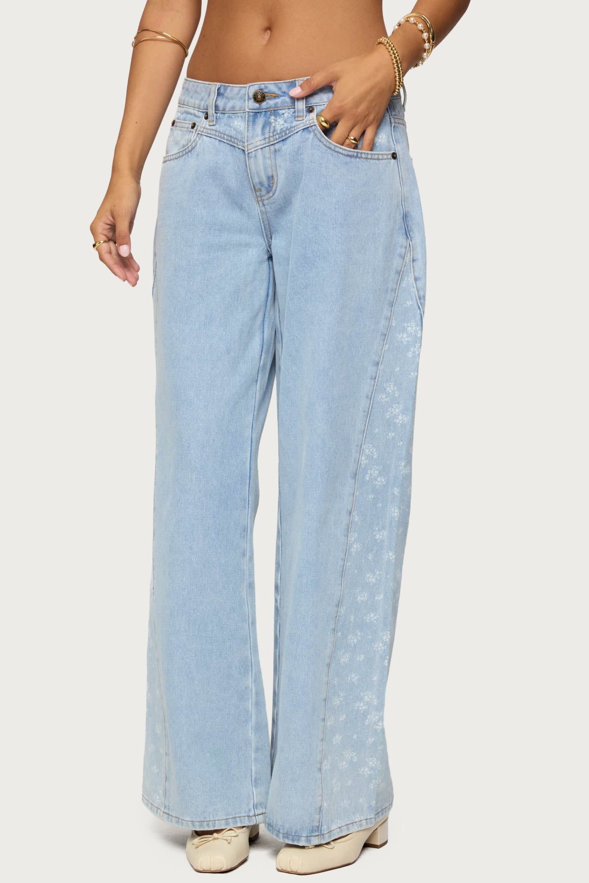 Floral Split Low Rise Baggy Jeans - Image 2
