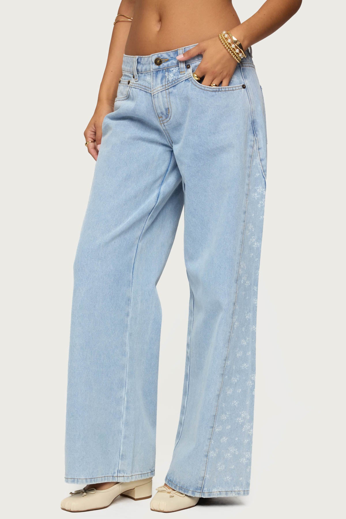 Floral Split Low Rise Baggy Jeans - Image 4