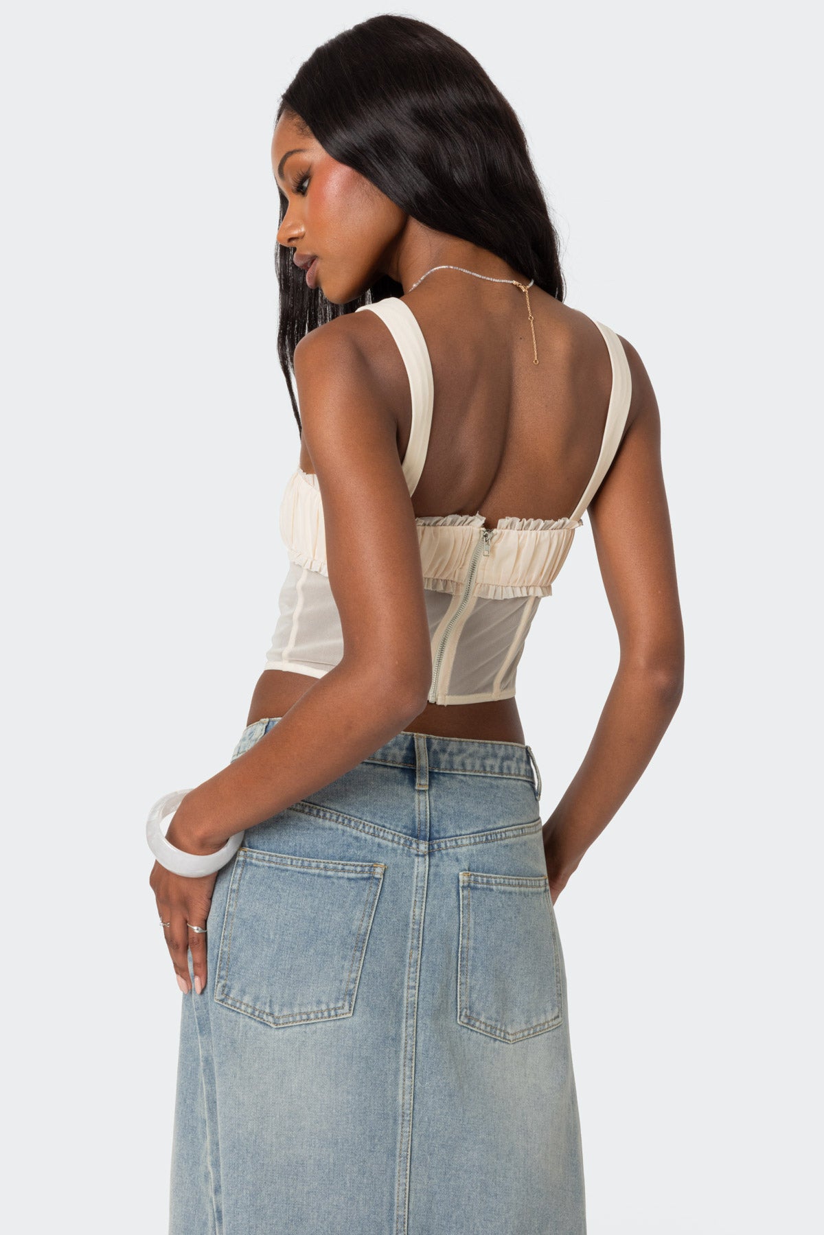 Dafne Gathered Sheer Mesh Corset - Image 4