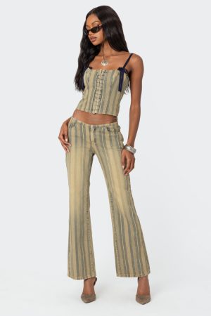 Eternity Pinstripe Low Rise Flared Jeans