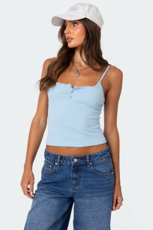 Ribbed Henley Tank Top