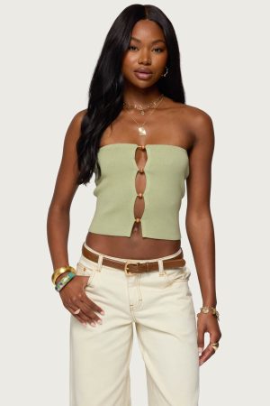 Bead Cut Out Strapless Knit Top