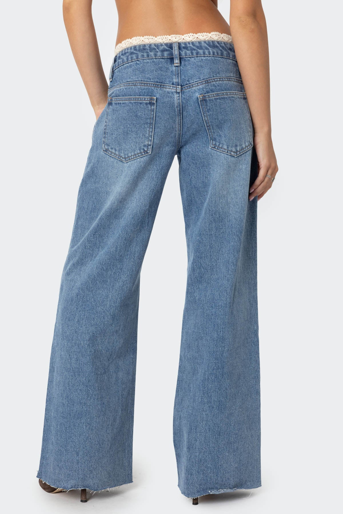 Karlie Peekaboo Lace Low Rise Baggy Jeans - Image 5