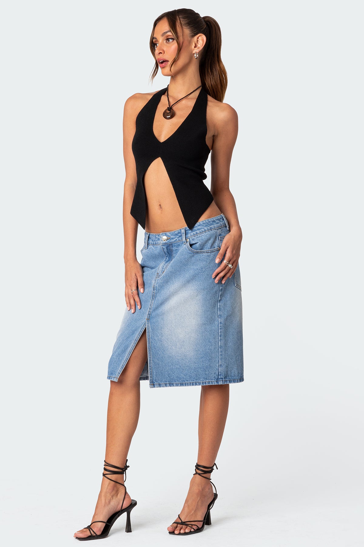 Junia Slitted Denim Midi Skirt - Image 5