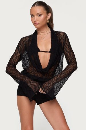 Lera Lacey Sheer Mesh Top