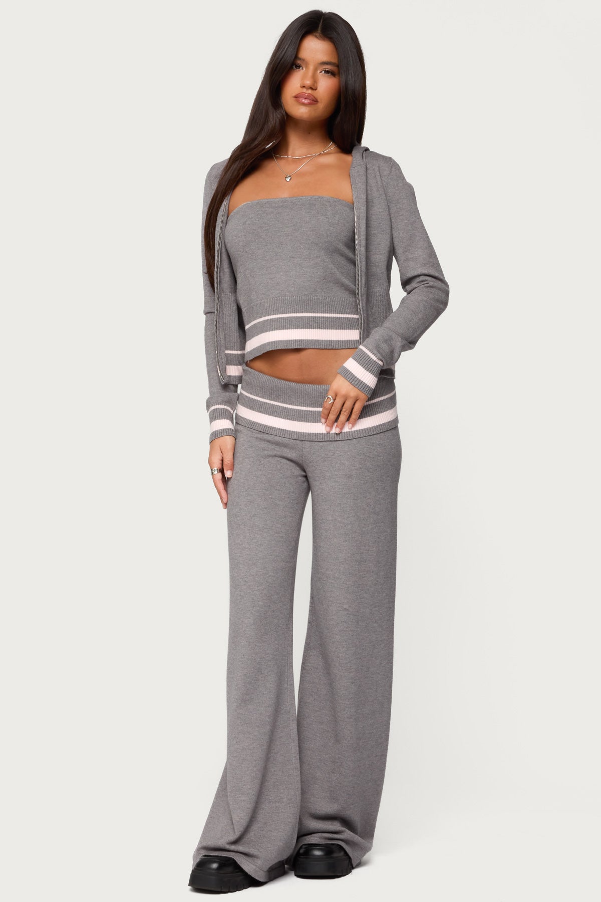 Kaliya Stripey Knit Zip Up Hoodie - Image 5