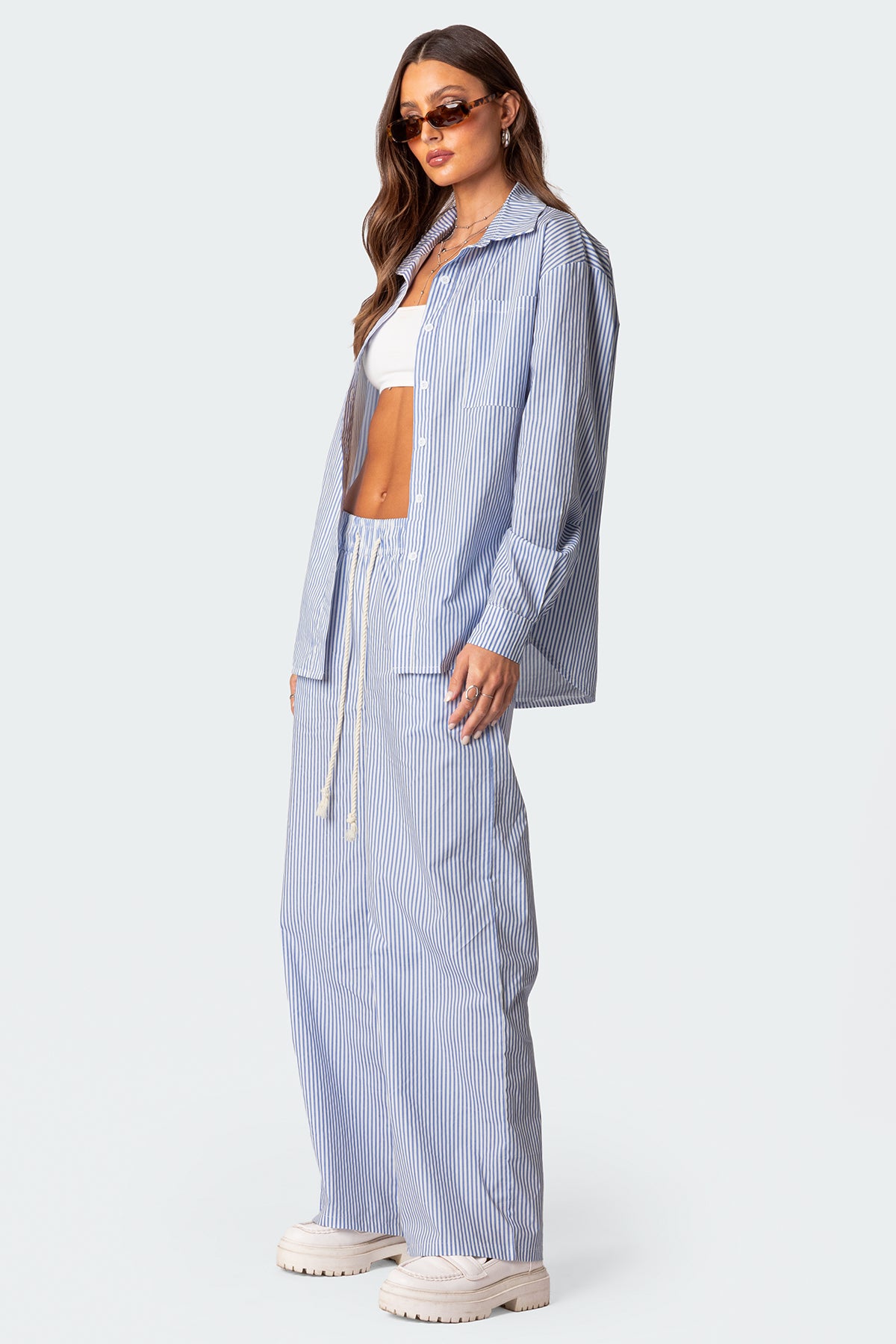 Oversized Pinstripe Button Up Shirt - Image 5