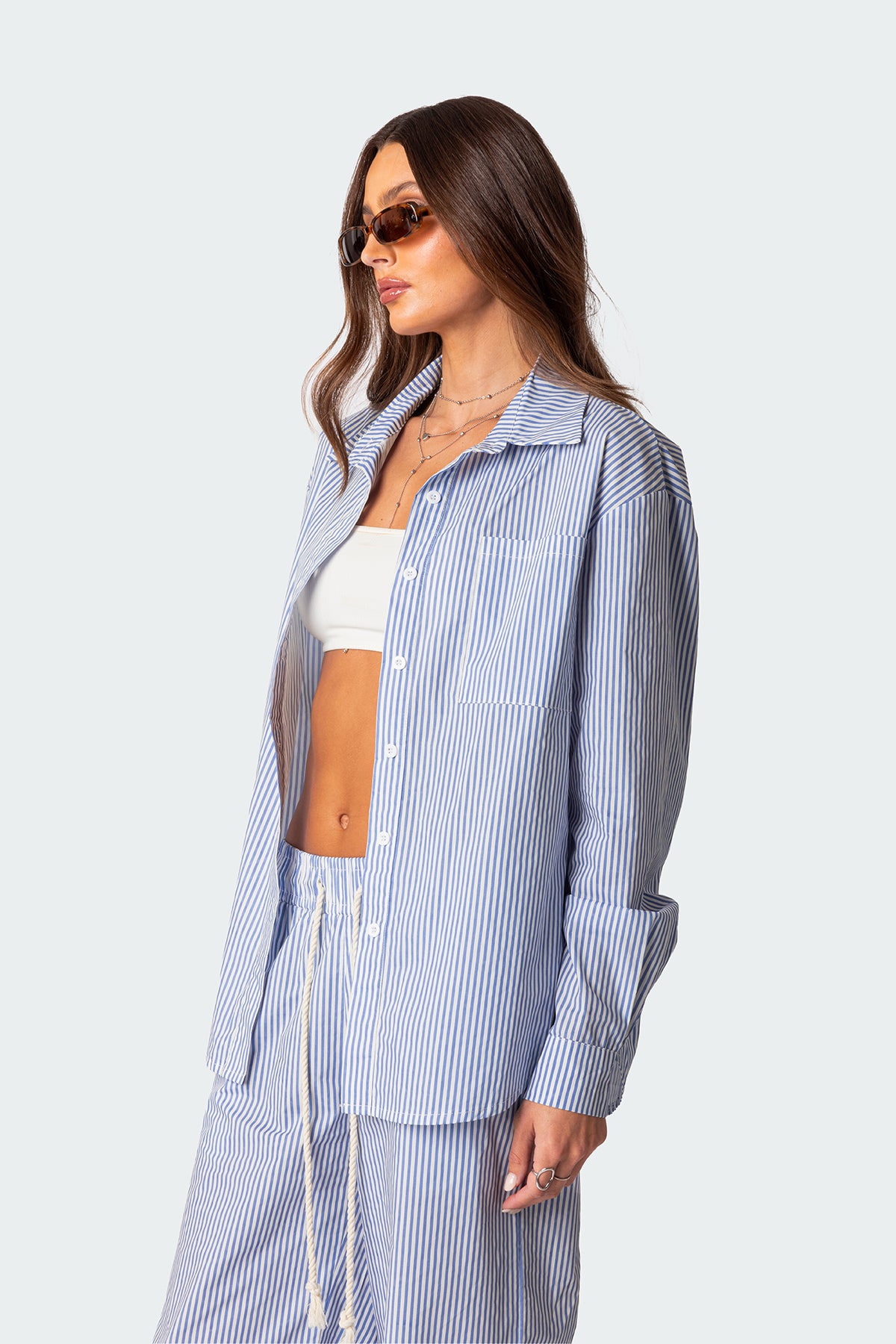 Oversized Pinstripe Button Up Shirt - Image 3