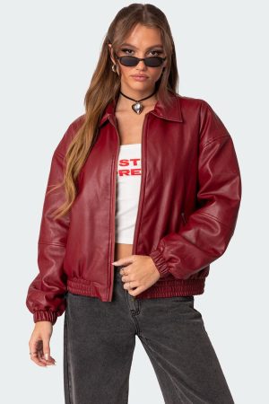 Halley Faux Leather Bomber Jacket