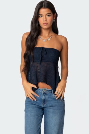 Embroidered Sheer Strapless Top