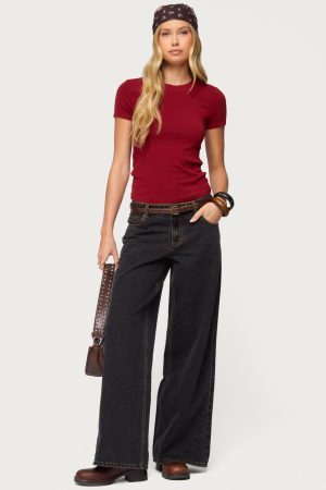 Contrast Stitch Low Rise Baggy Jeans