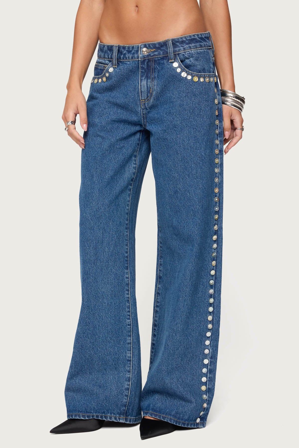 Iridescent Button Low Rise Baggy Jeans - Image 2