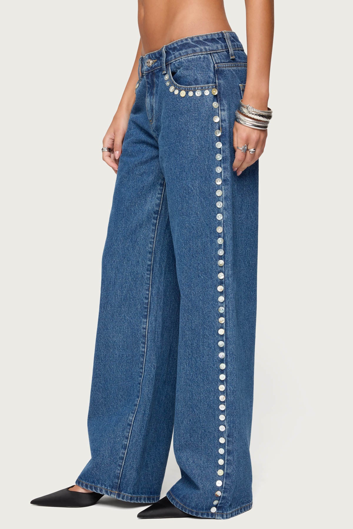 Iridescent Button Low Rise Baggy Jeans - Image 4