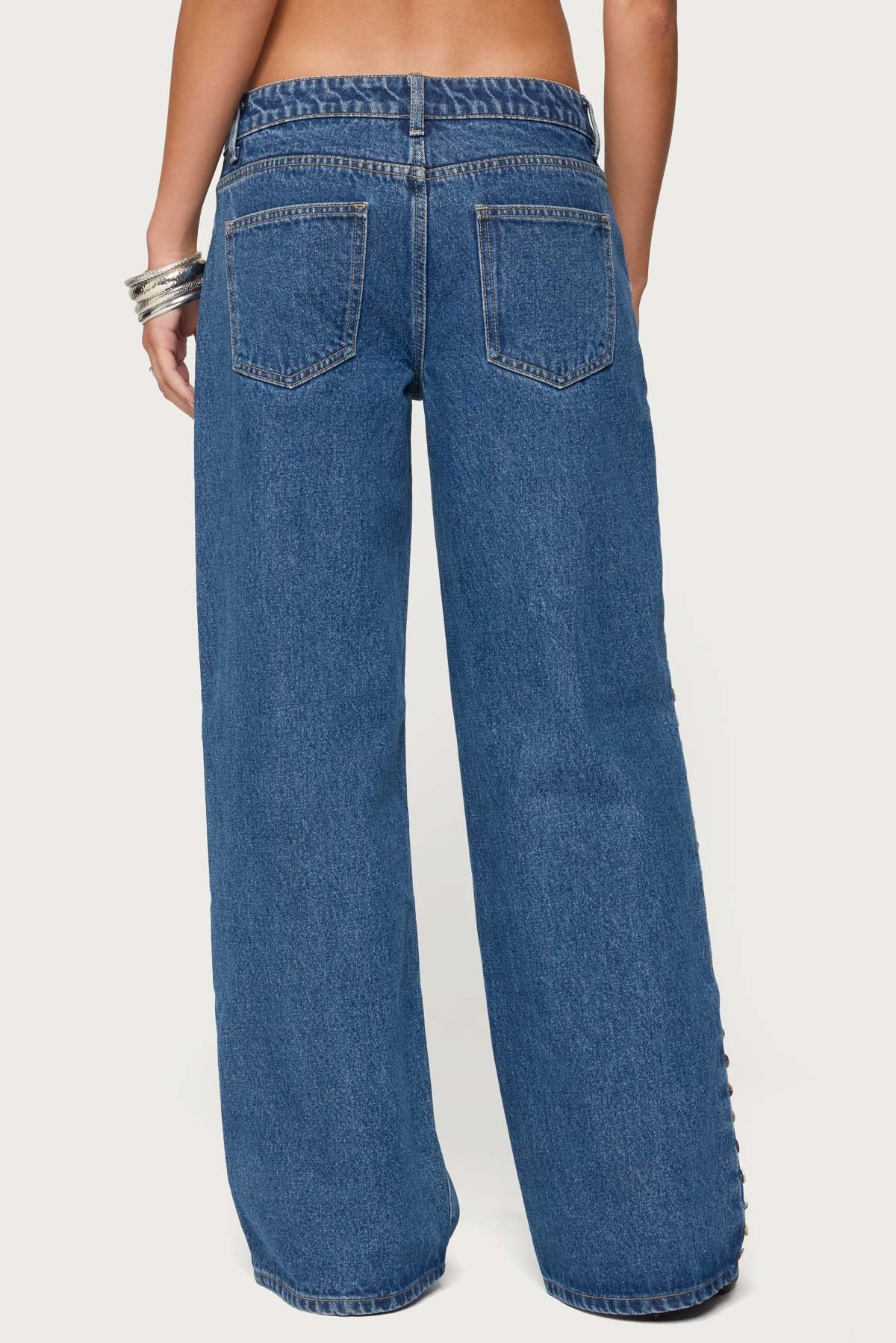 Iridescent Button Low Rise Baggy Jeans - Image 5