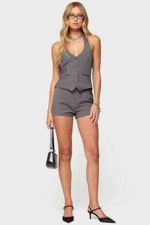 Riya Pinstripe Tailored Micro Shorts