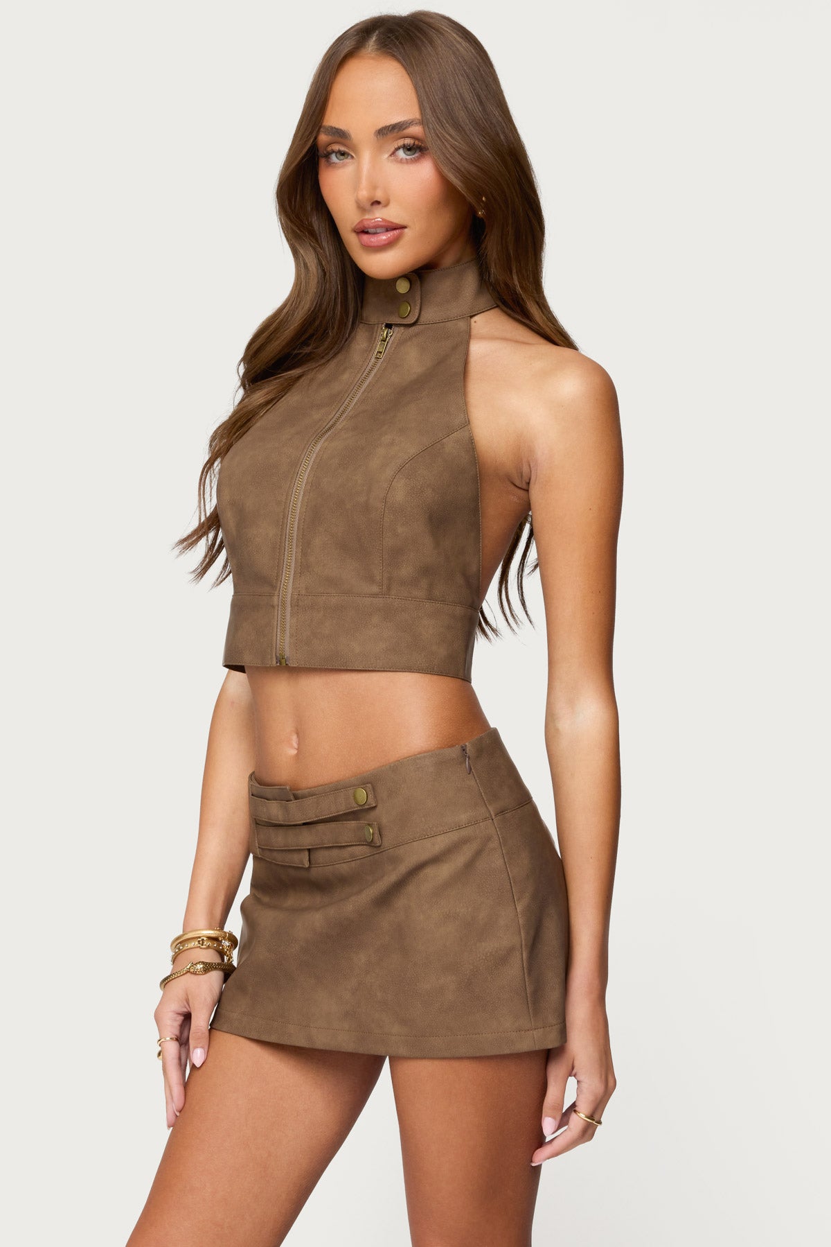 Karly Faux Leather Open Back Top - Image 3