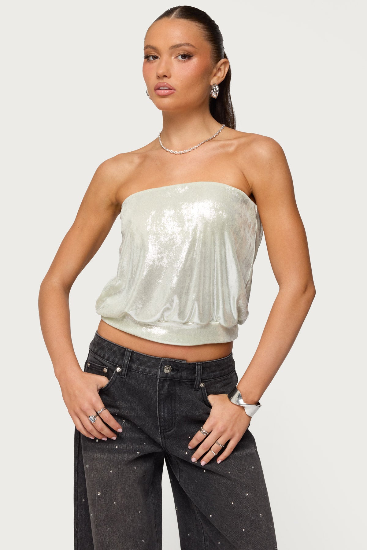 Leira Silky Sparkly Strapless Top