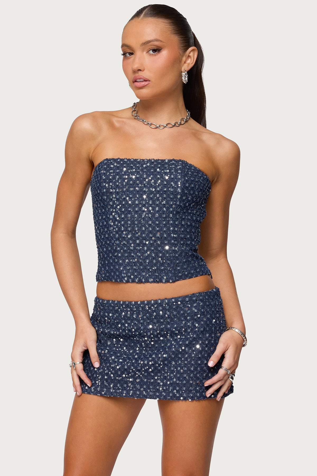 Sora Sequin Distressed Denim Corset - Image 2