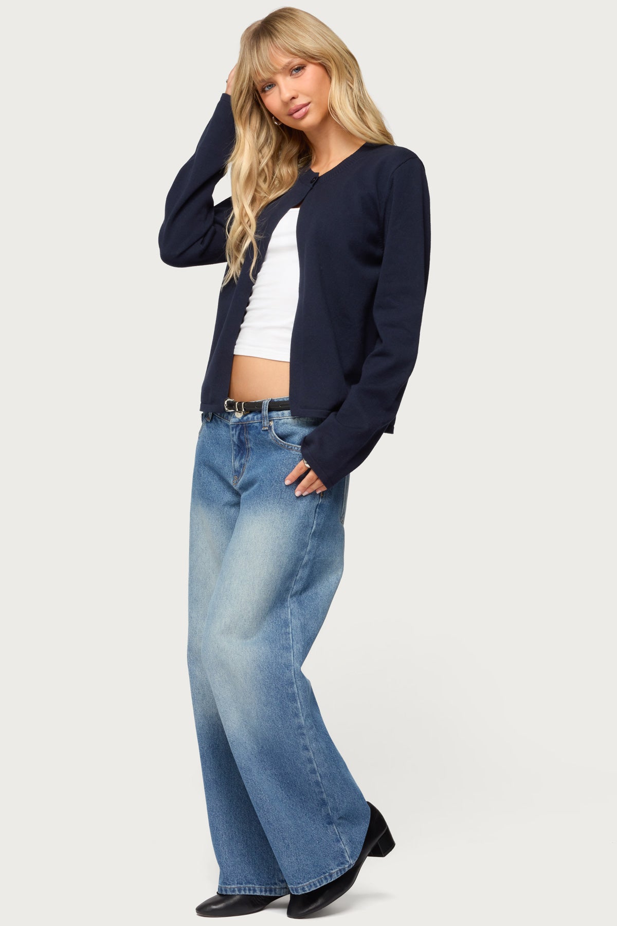 Petite Magda Acid Wash Low Rise Baggy Jeans - Image 3