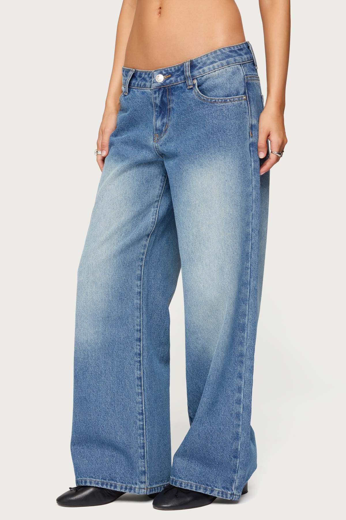 Petite Magda Acid Wash Low Rise Baggy Jeans - Image 4
