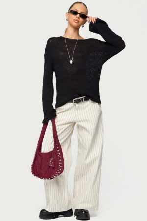 Petite Cory Striped Low Rise Baggy Jeans