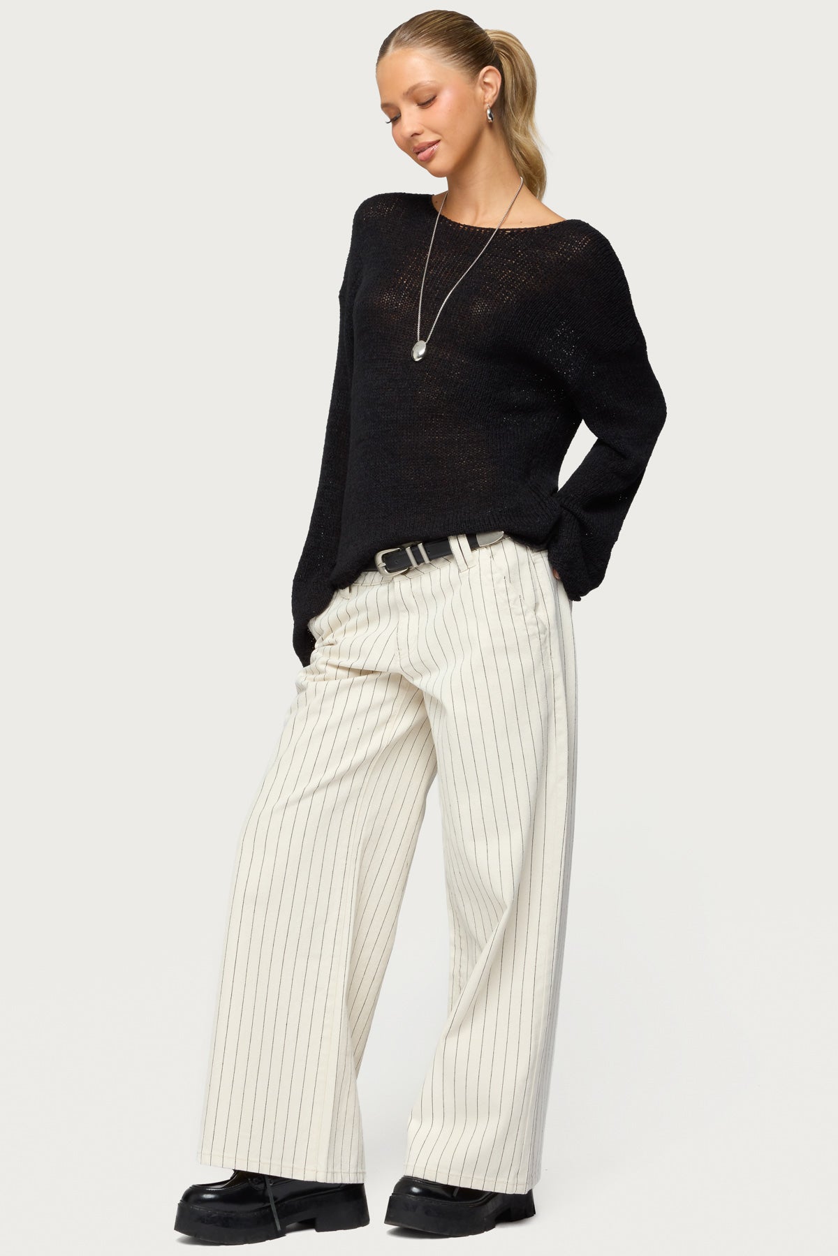 Petite Cory Striped Low Rise Baggy Jeans - Image 4