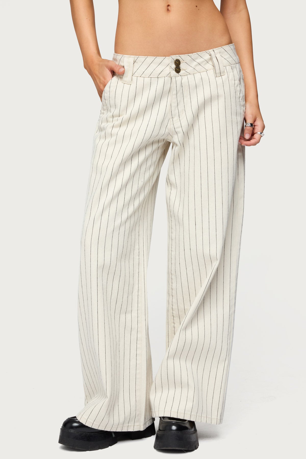 Petite Cory Striped Low Rise Baggy Jeans - Image 2