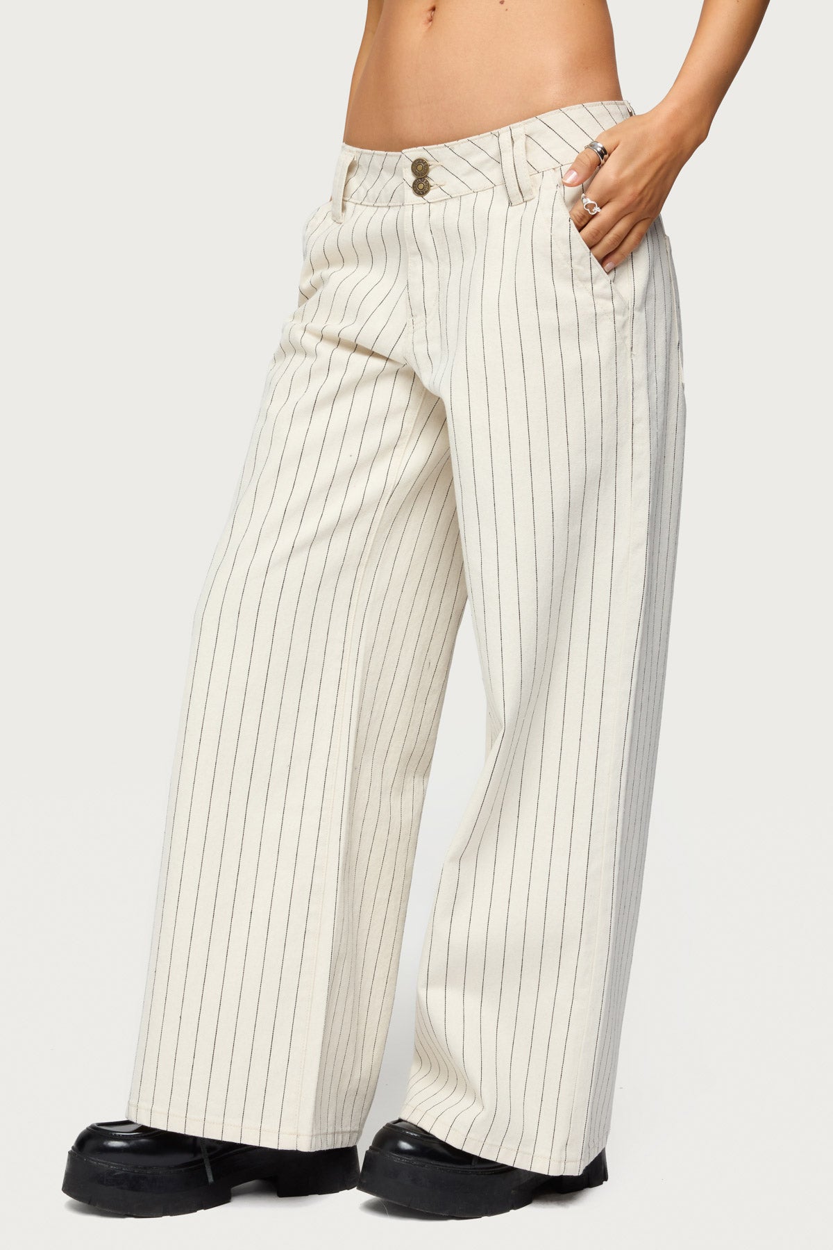 Petite Cory Striped Low Rise Baggy Jeans - Image 3