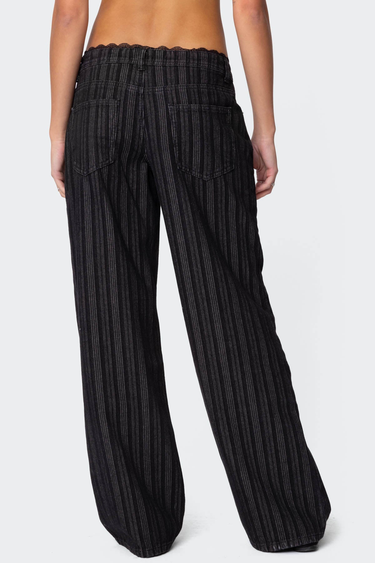 Lace Trim Striped Low Rise Baggy Jeans - Image 5