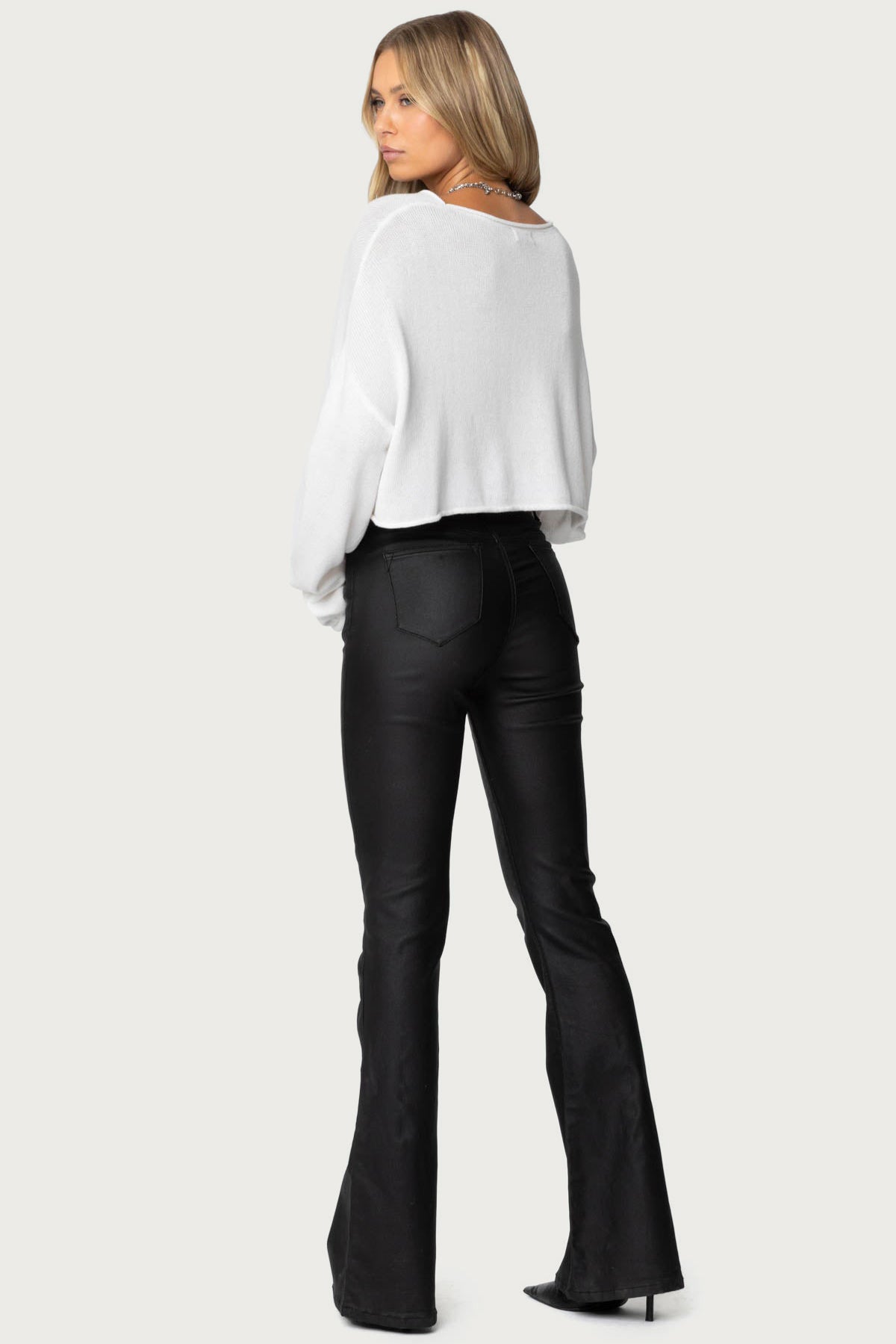 Luna Faux Leather Mid Rise Flared Jeans - Image 4