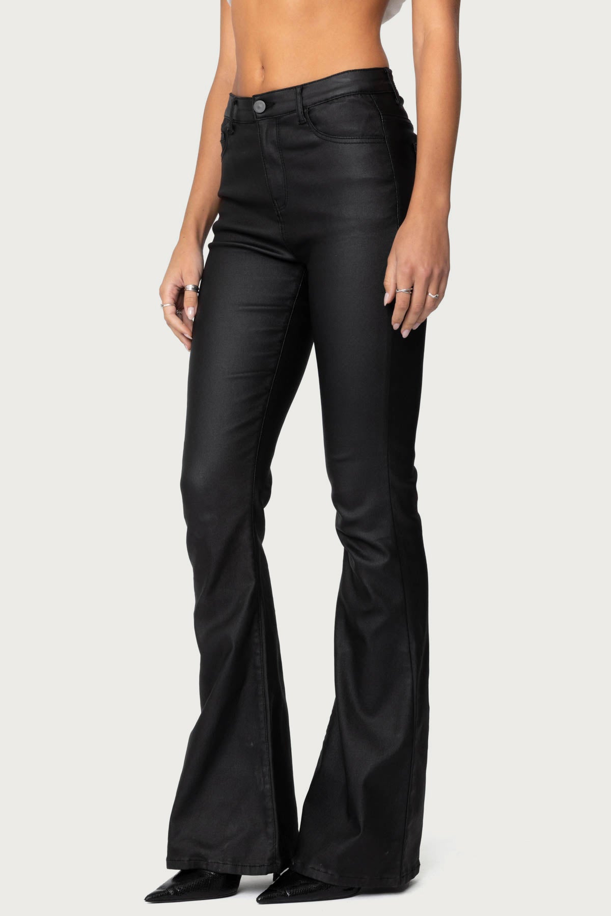 Luna Faux Leather Mid Rise Flared Jeans - Image 3