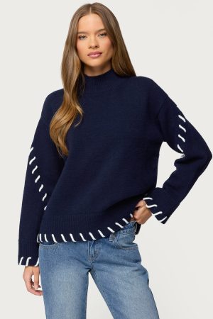 Indah Contrast Stitch Oversized Sweater