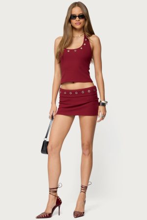 Havana Grommet Ribbed Foldover Mini Skort