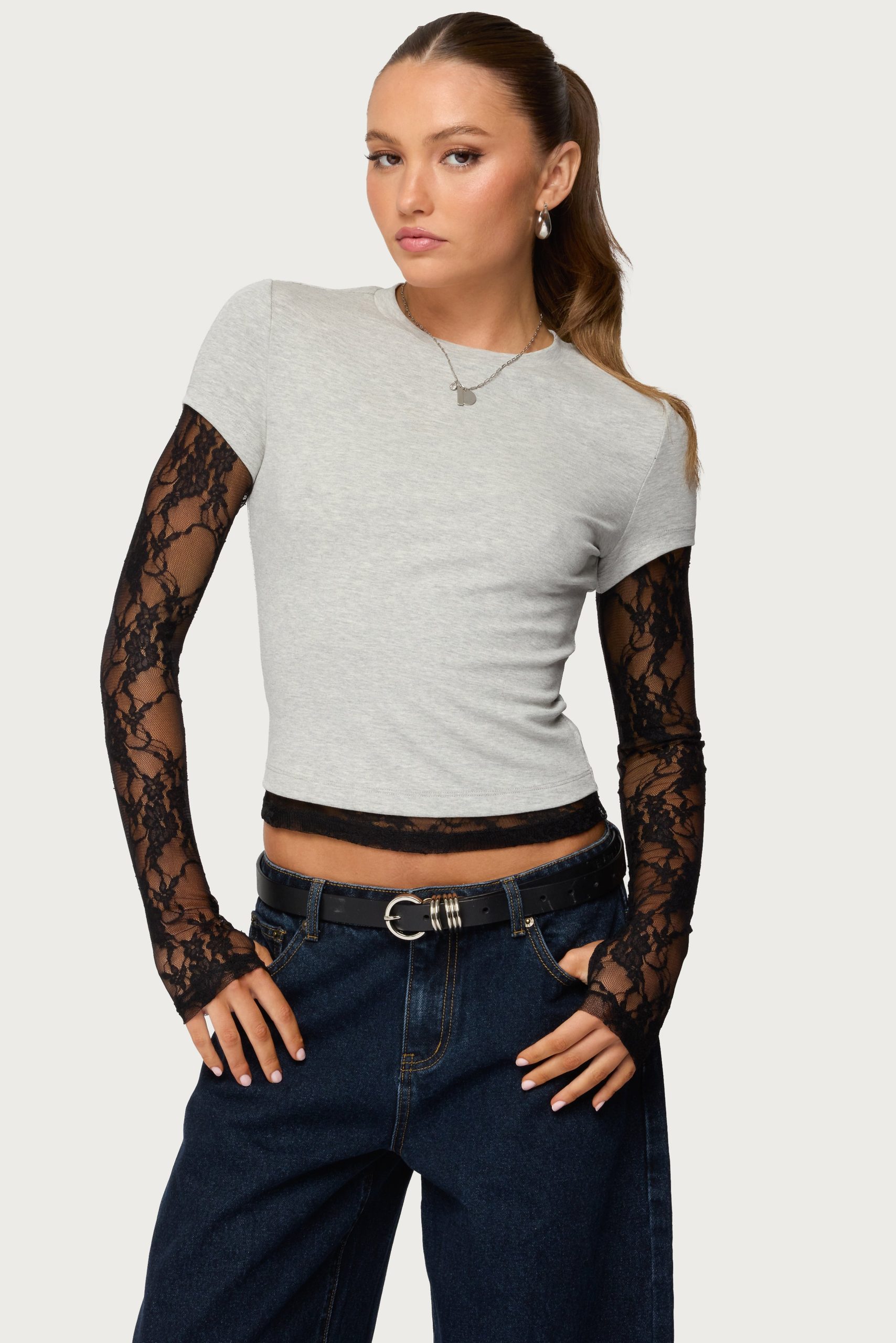 Layered Lace Sleeve Top