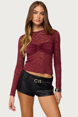 Rosette Bandeau Sheer Lace Top