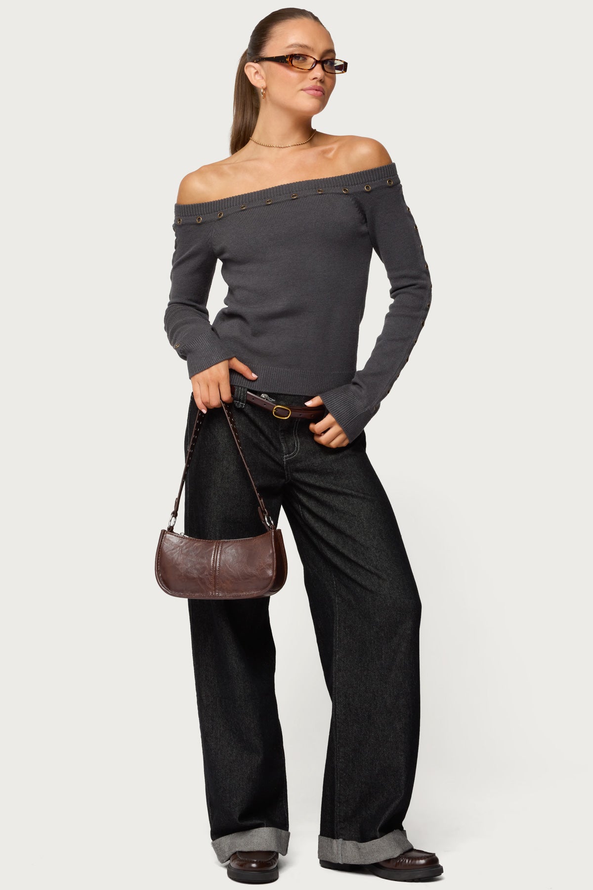 Morgen Grommet Off Shoulder Knit Top - Image 2