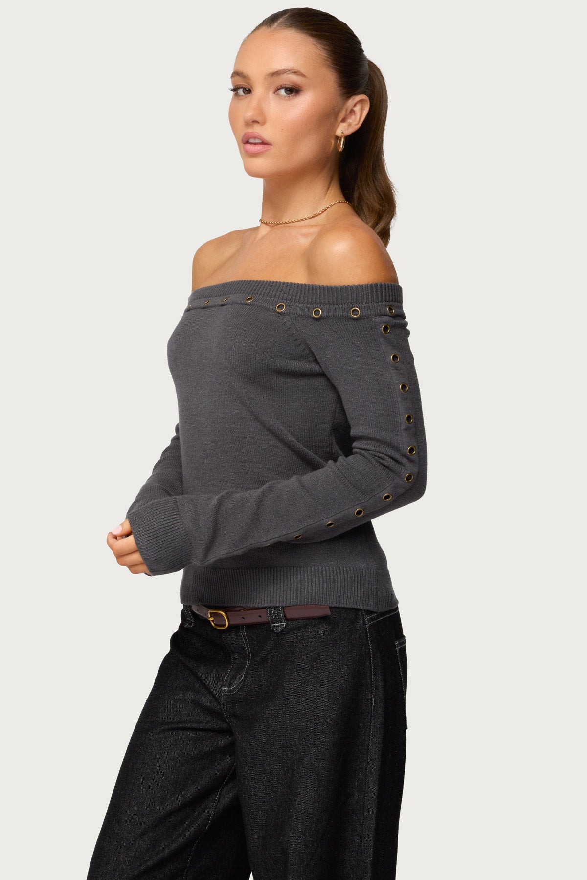 Morgen Grommet Off Shoulder Knit Top - Image 3