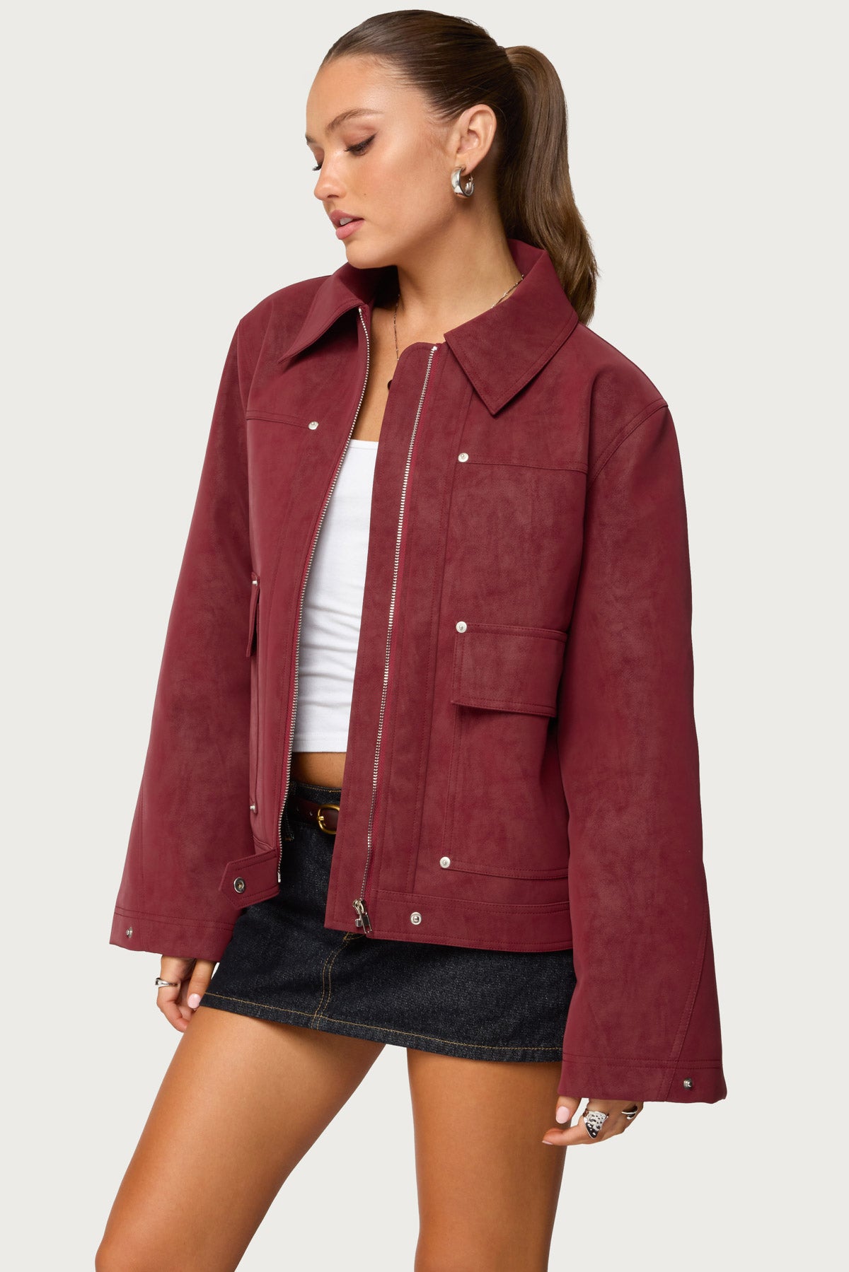 Annabelle Oversized Faux Suede Jacket - Image 3