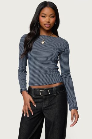 Loria Striped Boat Neck Top