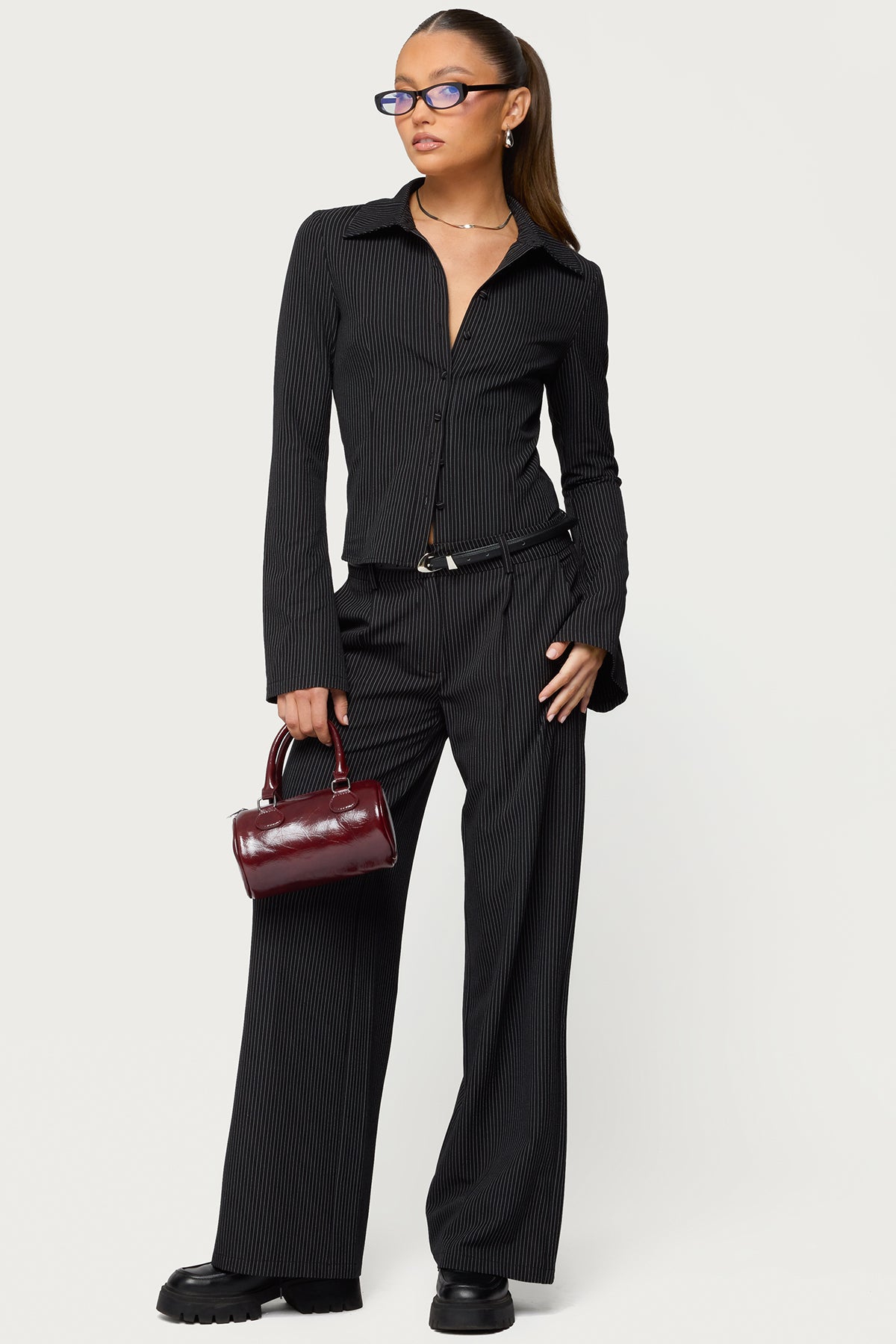 Pinstripe Tailored Button Up Shirt - Image 2
