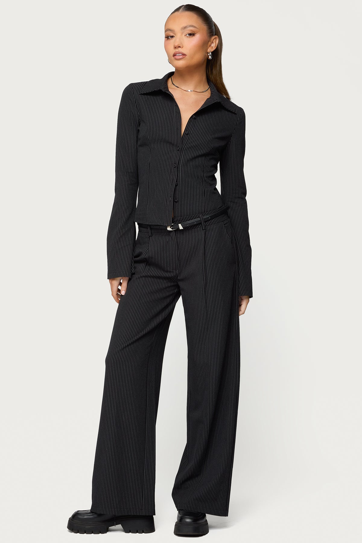 Pinstripe Tailored Button Up Shirt - Image 5