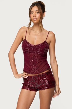 Azelia Beaded Sheer Mesh Top