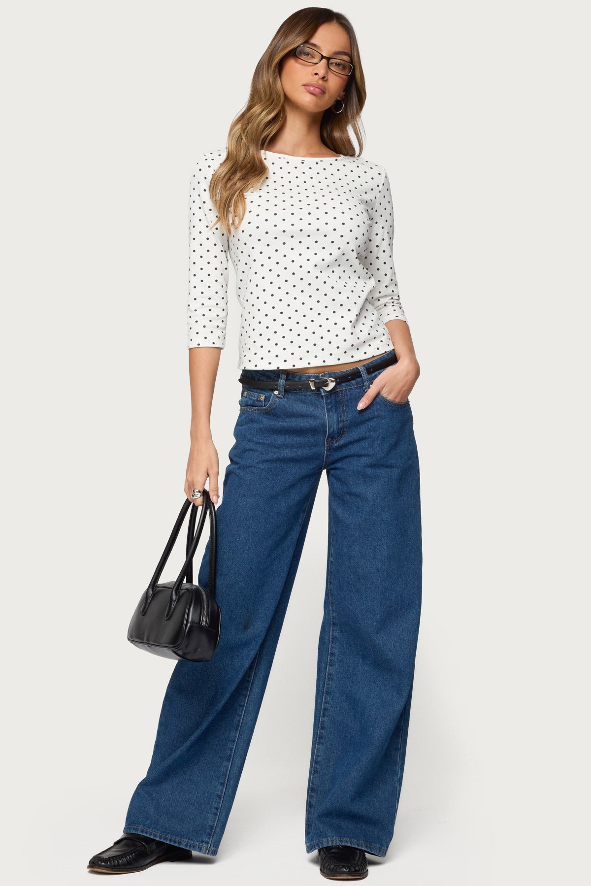 Lela Polka Dot Three-Quarter Sleeve Top - Image 2