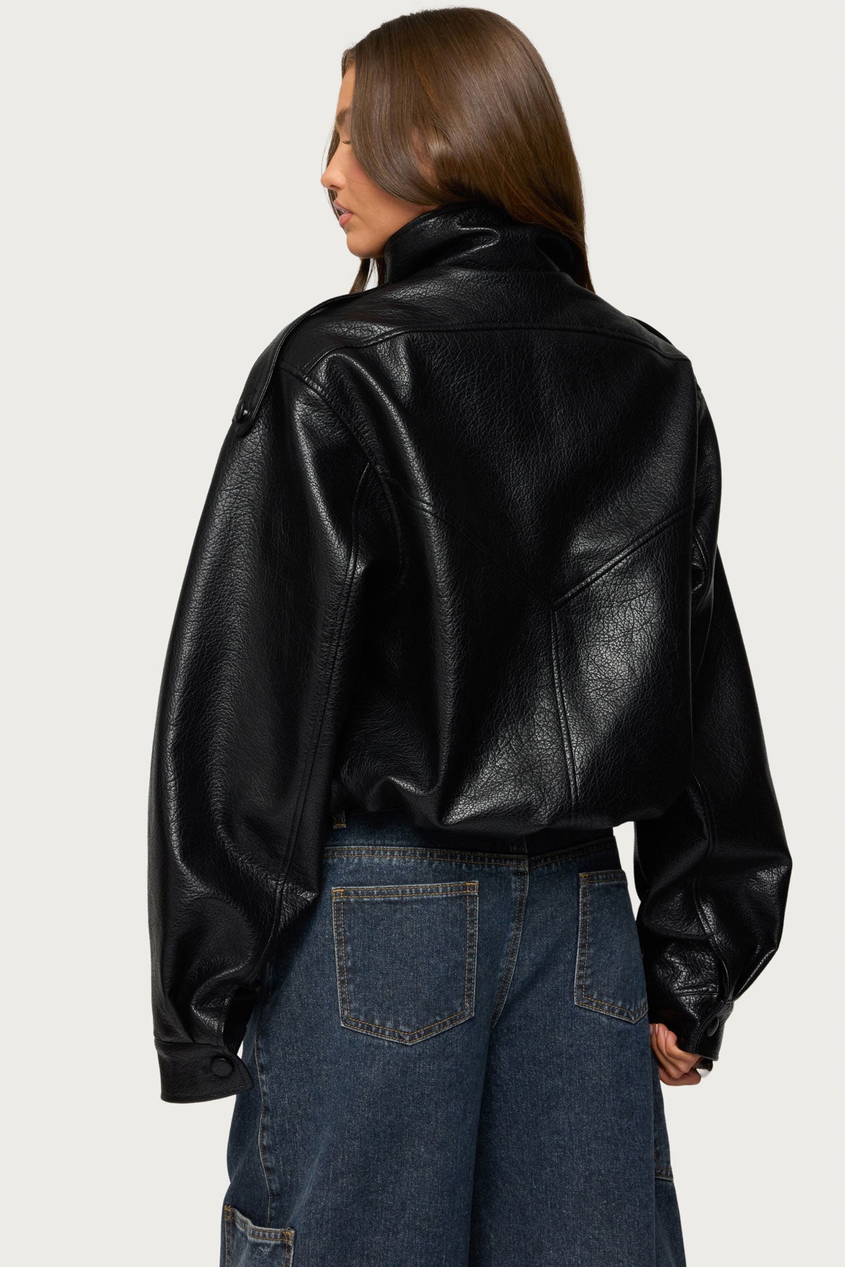 Jaicee High Neck Oversized Faux Leather Jacket - Image 4