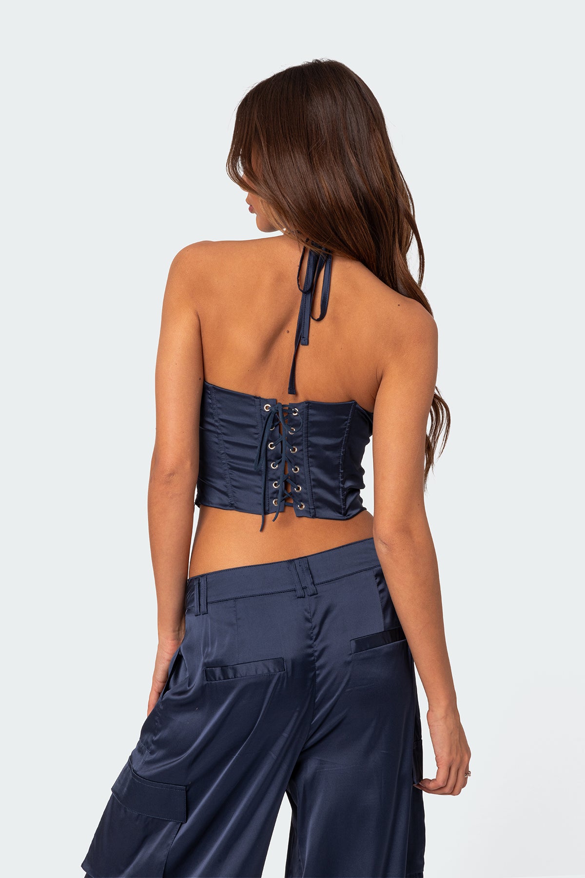 Kelsey Satin Effect Lace Up Corset - Image 4