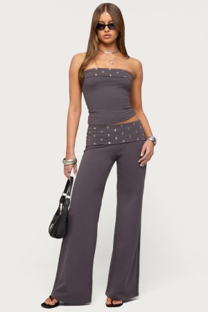 Breanna Studded Foldover Wide Leg Pants