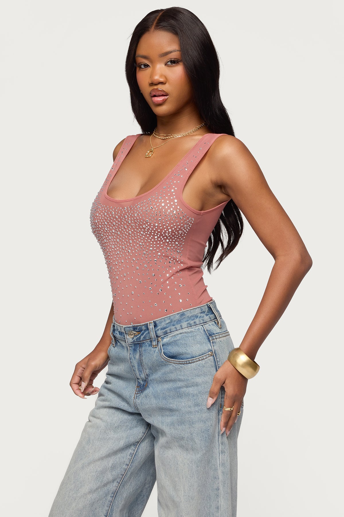 Angelita Rhinestone Sheer Mesh Bodysuit - Image 3