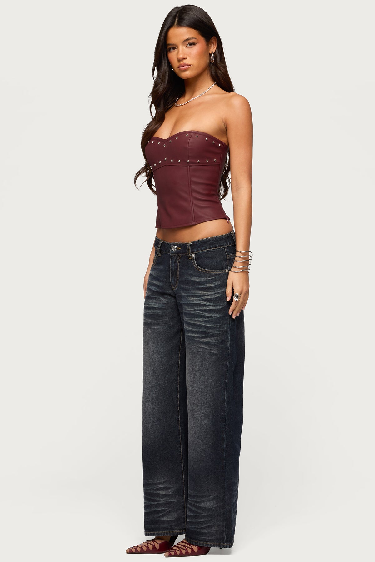 Izara Studded Faux Leather Corset - Image 4