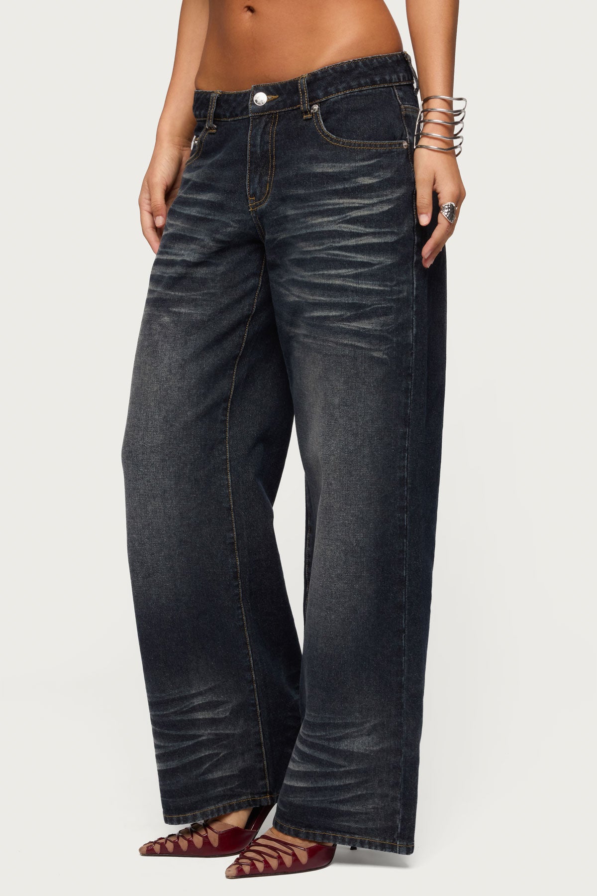 Magda Acid Wash Low Rise Baggy Jeans - Image 3