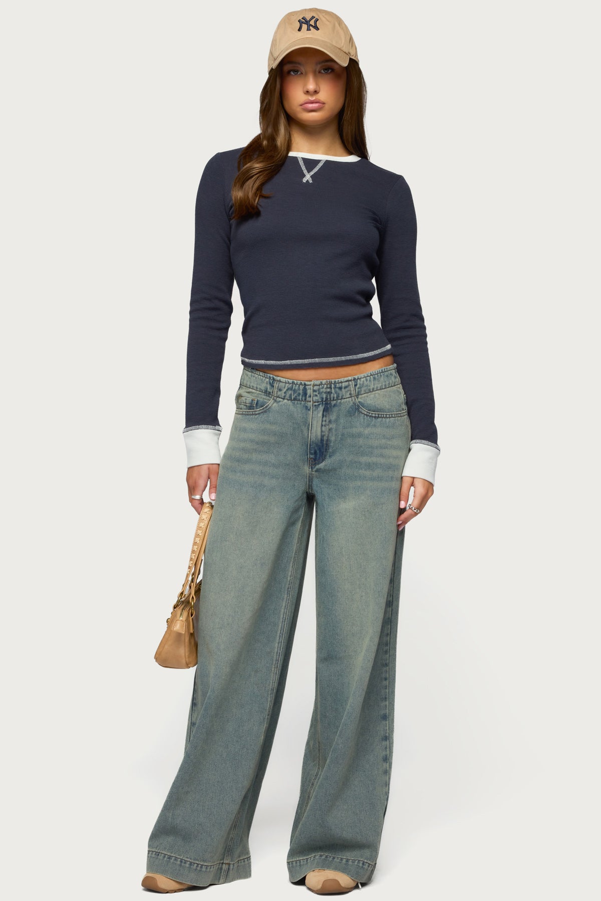 Rora Contrast Long Sleeve Waffle Top - Image 2